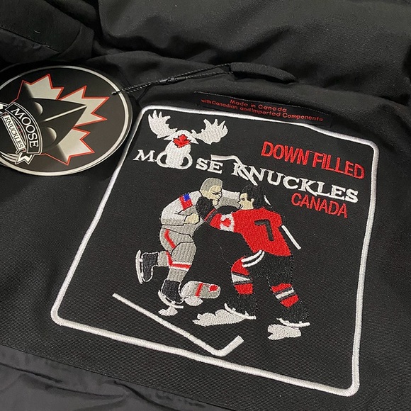 Moose Knuckles Black Down Jacket with Fur Collar and Hood - Picture 9 of 12